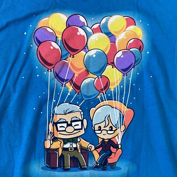 Teeturtle Disney Pixar Ladies Medium Blue T-Shirt Featuring Up Balloon Design - Picture 2 of 7